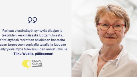 Tiinu Wuolio Finnish Comms Awards -kilpailun 10. juhlavuoden päätuomariksi